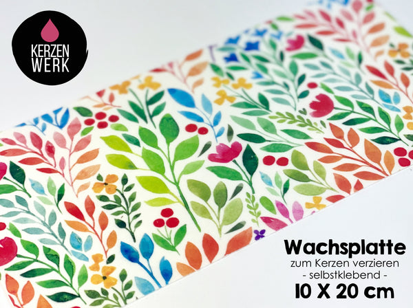Wachsplatte No.17 Blumen bunt 20 x 10cm Kerze selber machen