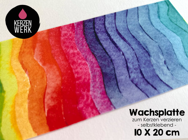 Wachsplatte No.20 Aquarellverlauf Regenbogen 20 x 10cm Kerze selber machen