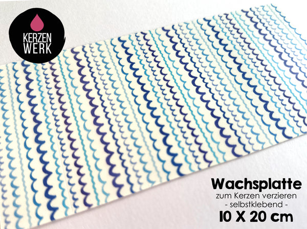 Wachsplatte No.30 blaue Wellen 20 x 10cm Kerze selber machen