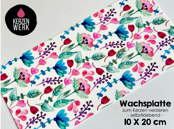 Wachsplatte No.31 bunte pinke Blumen 20 x 10cm Kerze selber machen