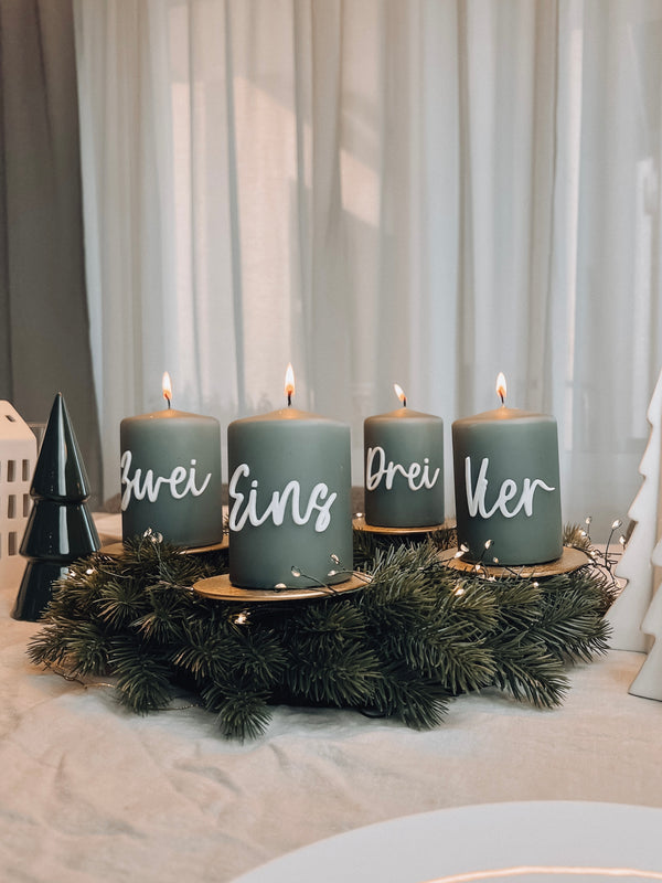 Adventsbeschriftung 1,2,3,4-Set weiß | Adventskerzen selber machen
