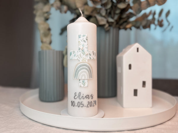 Regenbogen Pastell Grün | Wachsdekor No. 40 | Taufkerze selber machen | Kommunionkerze selber machen