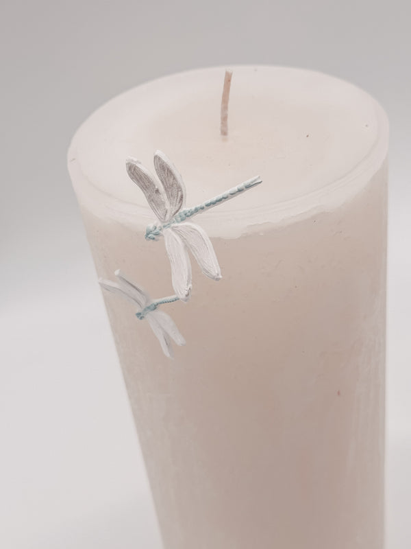 Libelle Perlmutt/rosa groß | Wachsdekor No. 195 | Taufkerze selber machen | Kommunionkerze selber machen | Hochzeitskerze selber machen