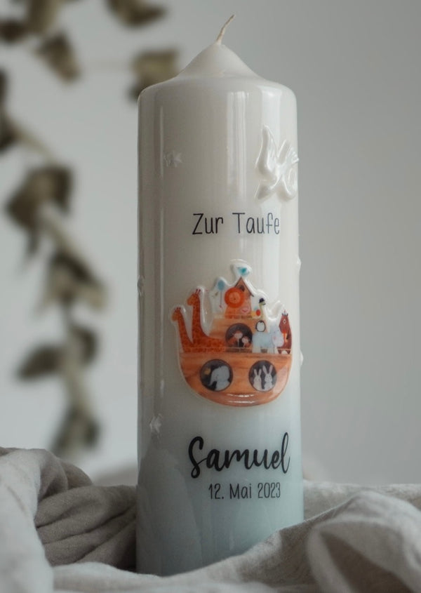 Taufkerze Arche Noah für Junge und Mädchen Individuell Personalisieren