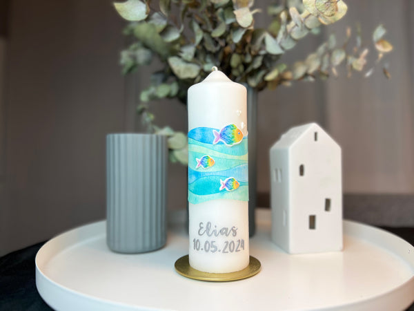 2er-Set Fisch Regenbogenfisch Klein | Wachsdekor No. 52 | Taufkerze selber machen | Kommunionkerze selber machen