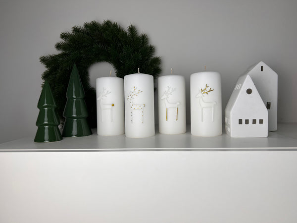 Adventskerzen-Set Elche | Klassische Kollektion | weiß, gold/weiß