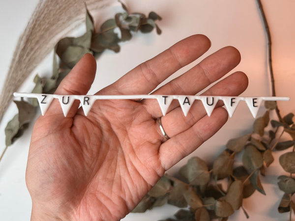 Wimpel weiß "Zur Taufe" | Wachsdekor No. 58 | Taufkerze selber machen