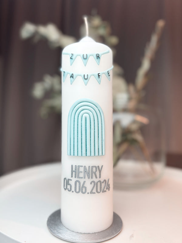 Wimpel hellblau "Zur Taufe" | Wachsdekor No. 57 | Taufkerze selber machen