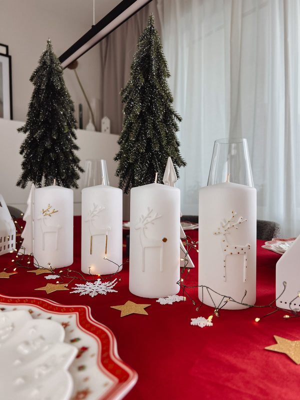 Adventskerzen-Set Elche | Klassische Kollektion | weiß, gold/weiß