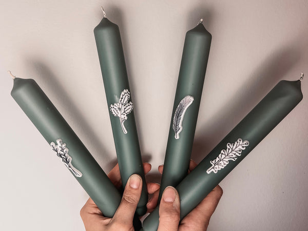 Adventskerzen-Set Stabkerzen Zweige | Klassische Kollektion | graugrün