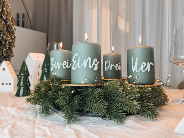 Adventskerzen-Set Eins Zwei Drei Vier | Klassische Kollektion | graugün/schwarz