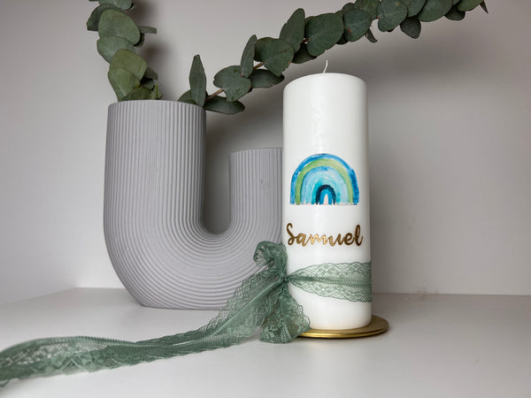 Regenbogen Blau Aquarell | Wachsdekor No. 10 | Taufkerze selber machen | Kommunionkerze selber machen