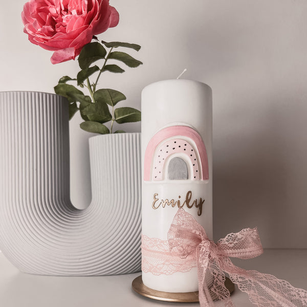 Wachsdekor Regenbogen Rosa No.4 | Taufkerze selber machen