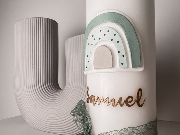 Wachsdekor Regenbogen Grüntöne No. 3 | Taufkerze, Hochzeitskerze selber machen