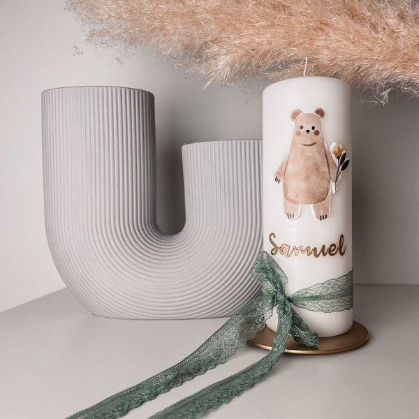 Wachsdekor Bär mit Blume No.1 | Taufkerze, Geburtstagskerze selber machen