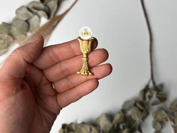 Kelch mit Hostie gold - Wachsdekor No.86 Kommunionkerze selber machen