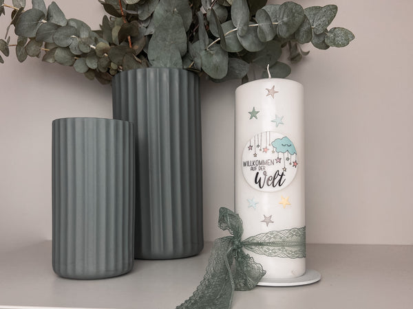 Sterne Pastell- Graugrün | Wachsdekor No. 21 | Taufkerze selber machen | Kommunionkerze selber machen | Hochzeitskerze selber machen
