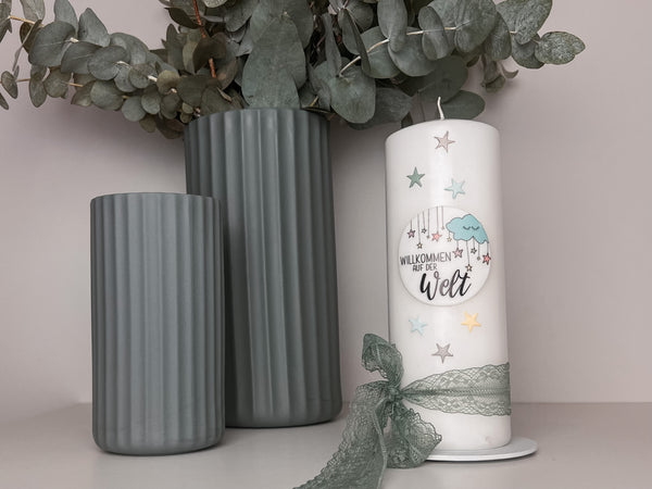 Rundes Emblem Willkommen auf der Welt | Wachsdekor No. 30 | Kerze Geburt selber machen | Kerze Babyparty selber machen