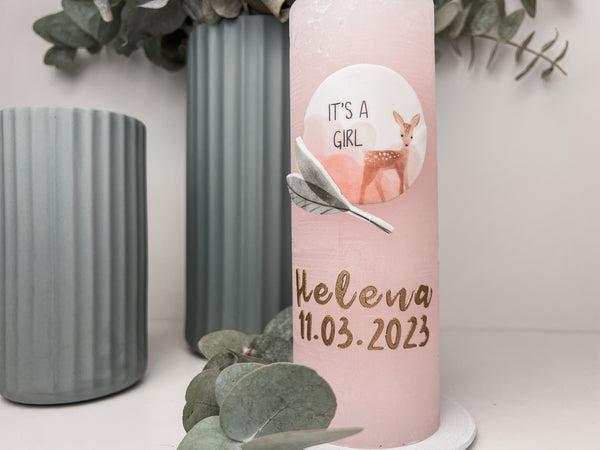 Rundes Emblem Rehkitz It's a Girl | Wachsdekor No. 32 | Kerze Geburt selber machen | Kerze Babyparty selber machen