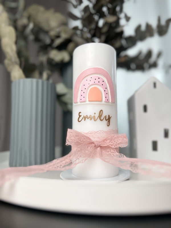 Regenbogen Rosa Orangel | Wachsdekor No. 41 | Taufkerze selber machen