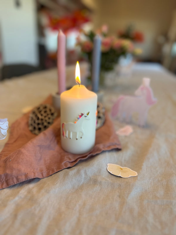 Wachsdekor EInhorn bunt No.59 | Geburtstagskerze selber machen