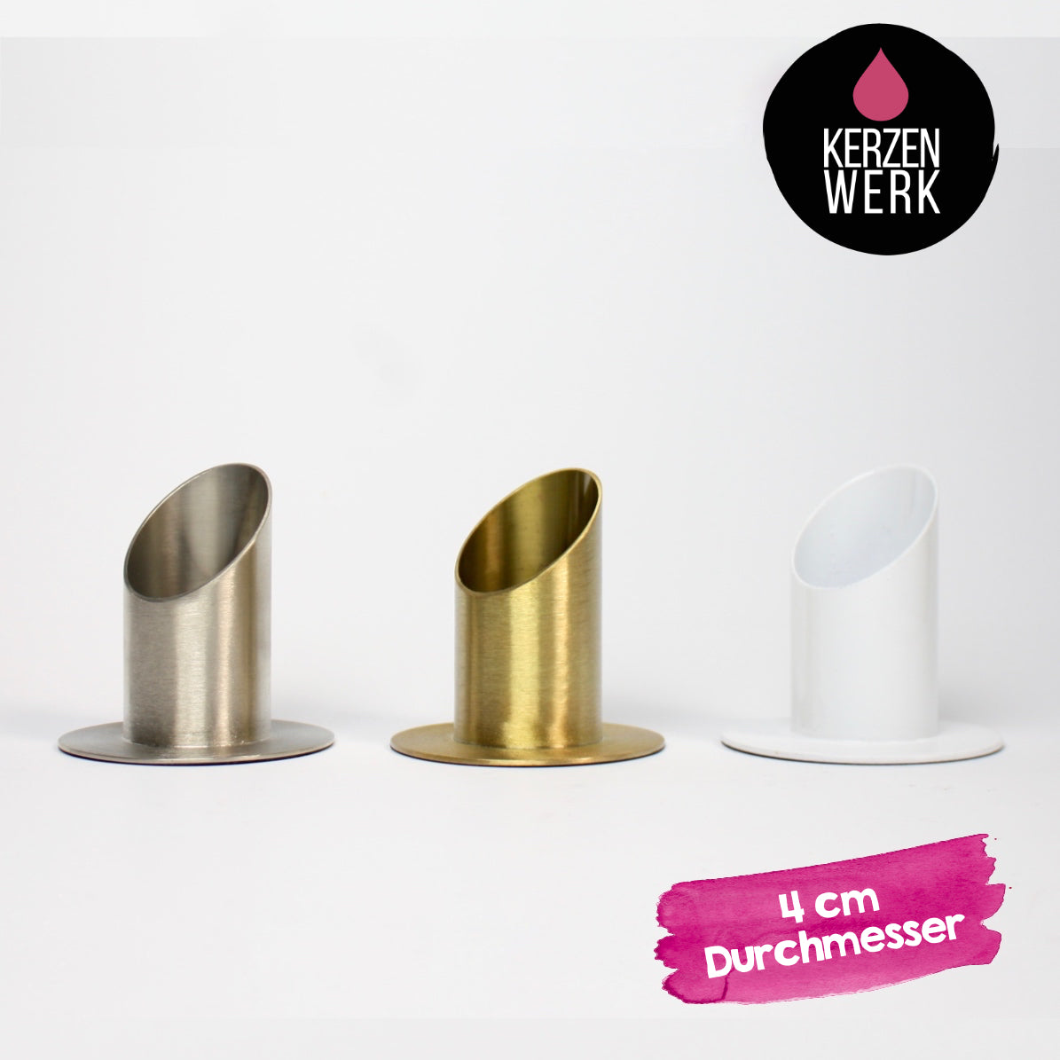 Kerzenständer Kommunionkerze 4cm Durchmesser Gold Silber Weiß –