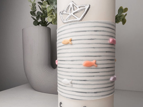 Schiff Papierschiff silber | Wachsdekor No. 18 | Taufkerze selber machen | Kommunionkerze selber machen