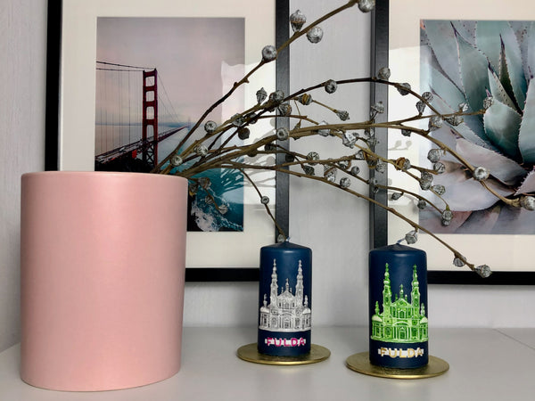 Kerze Fuldaer Dom | Graue Kerze + Pinker Dom