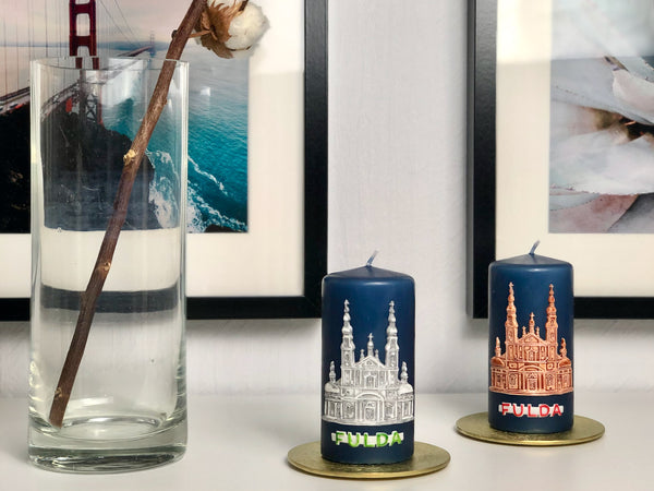 Kerze Fuldaer Dom | Blaue Kerze + Grauer Dom