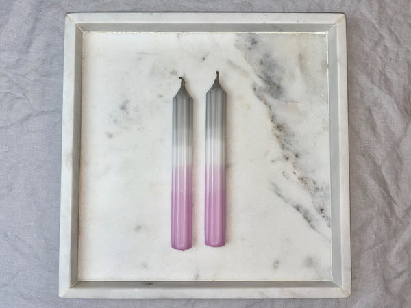 Rillen-Stabkerzen 2 Stück | Grau-Rosa