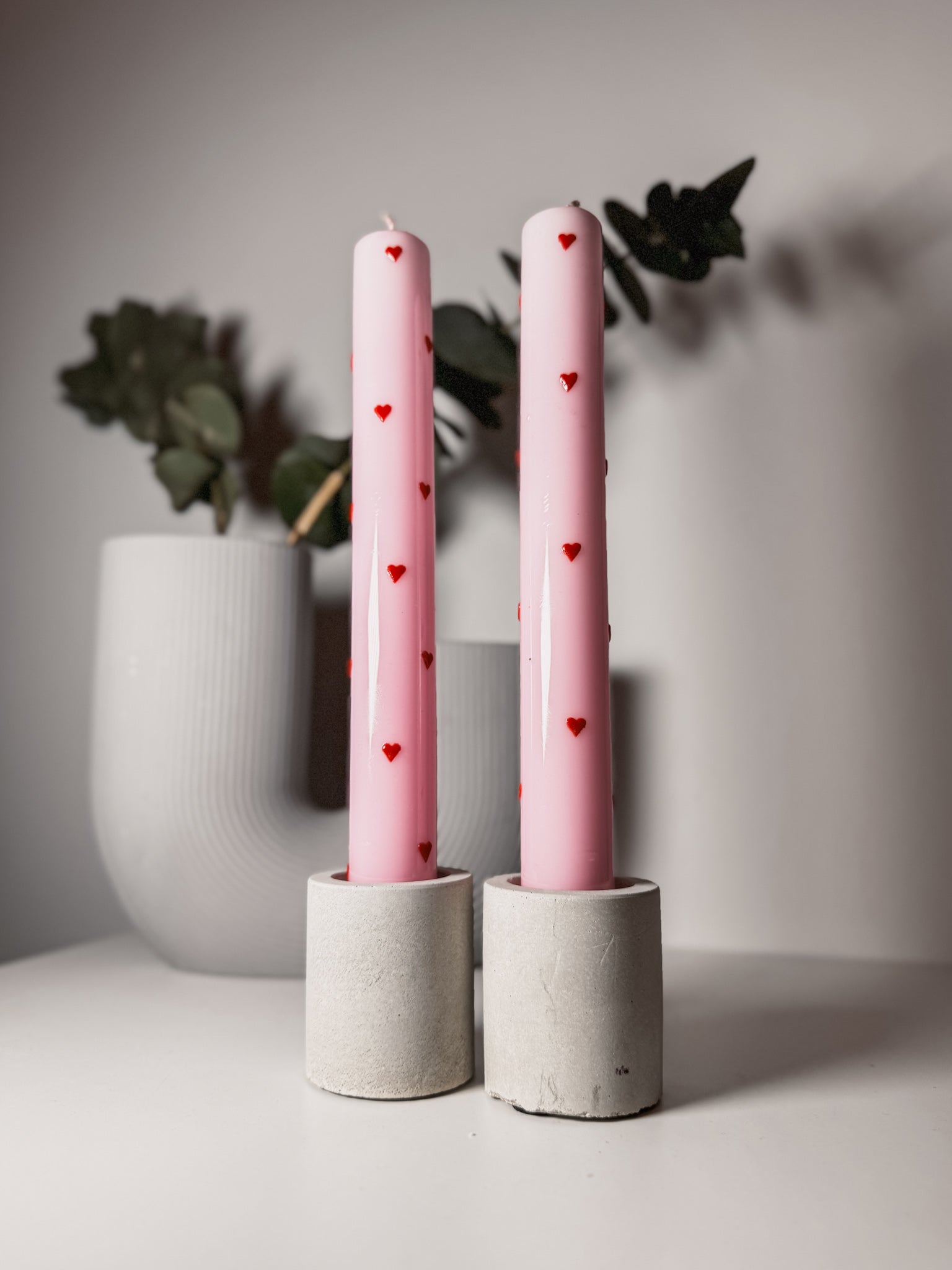 Stabkerzen Herzen 2er Set rosa/rot Glanzlack veredelt –
