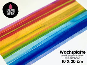 Wachsplatte No.18 Regenbogen Aquarell 20 x 10 cm - Kerze selbst verzieren - Kerze selber machen