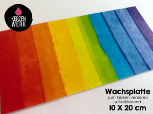 Wachsplatte No.19 Regenbogen Aquarell 20 x 10 cm - Kerze selbst verzieren - Kerze selber machen