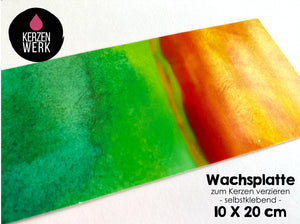 Wachsplatte No.23 Grün-Orange Verlauf 20 x 10 cm - Kerze selbst verzieren - Kerze selber machen