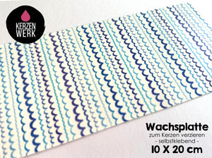 Wachsplatte No.30 blaue Wellen 20 x 10 cm - Kerze selbst verzieren - Kerze selber machen