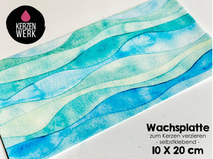 Wachsplatte No.32 Wasserverlauf Türkis Blau Wellen 20 x 10 cm - Kerze selbst verzieren - Kerze selber machen