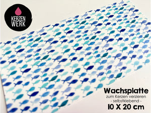 Wachsplatte No.35 Fische Blau Türkis 20 x 10 cm - Kerze selbst verzieren - Kerze selber machen