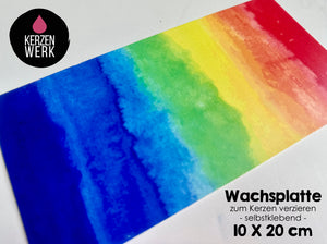 Wachsplatte No.14 Bunt Regenbogen Aquarell 20 x 10 cm - Kerze selbst verzieren - Kerze selber machen
