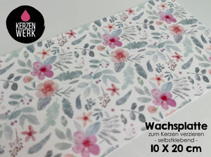 Wachsplatte No.40 Blumen Pastell pink 20 x 10 cm - Kerze selbst verzieren - Kerze selber machen