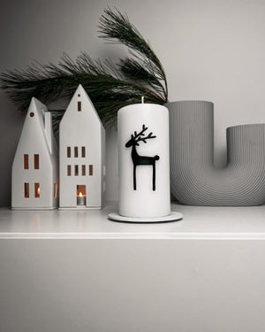 Wachsdekor schwarzes Reh Hirsch modern mit Geweih No.82 | Weihnachtskerze selber machen | Adventskerze modern
