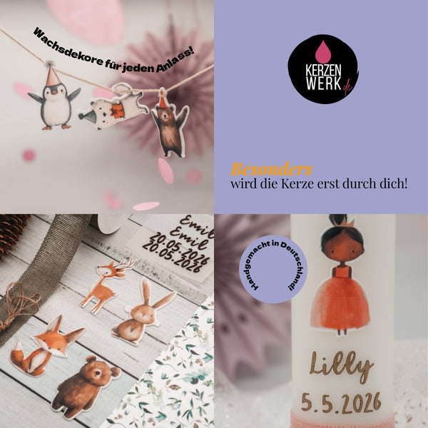 Wachsdekor Blumen pink No. 220 | Taufkerze, Hochzeitskerze selber machen