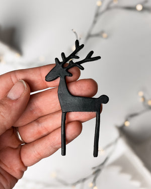 Wachsdekor schwarzes Reh Hirsch modern mit Geweih No.82 | Weihnachtskerze selber machen | Adventskerze modern