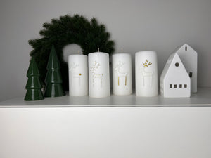 Adventskerzen-Set Elche | Klassische Kollektion | weiß, gold/weiß