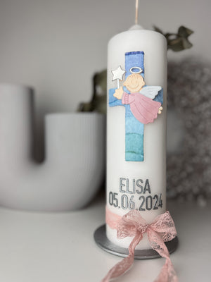 Kreuz Kerze Wellen Aquarell blau | Wachsdekor No. 61 | Taufkerze selber machen | Kommunionkerze selber machen