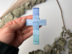 Kreuz Kerze Wellen Aquarell blau | Wachsdekor No. 61 | Taufkerze selber machen | Kommunionkerze selber machen