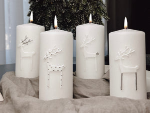 Adventskerzen-Set Elche | Klassische Kollektion | weiß, silber/weiß