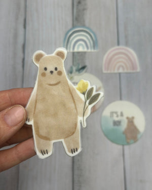 Wachsdekor Bär mit Blume No.1 | Taufkerze, Geburtstagskerze selber machen