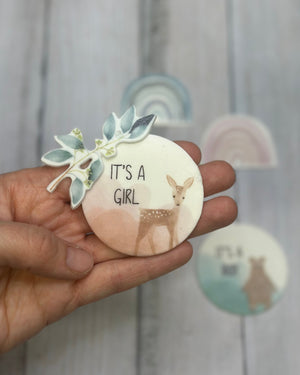 Wachsdekor Runder Kreis Rehkitz It's a Girl No.33 | Kerze Geburt | Kerze Babyparty selber machen