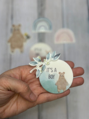 Wachsdekor Runder Kreis Bär Teddy It's a Boy No.33 | Kerze Geburt | Kerze Babyparty selber machen