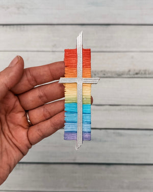 Kreuz bunt Regenbogen Silber | Wachsdekor No. 143 | Kommunionkerze selber machen